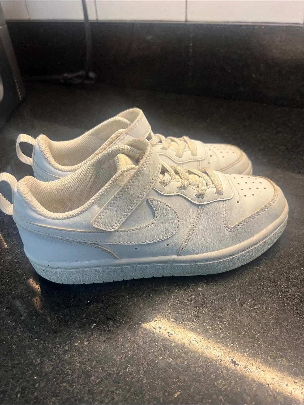 Nike Kids White Low-Top Sneakers with Hook-and-Loop Strap
